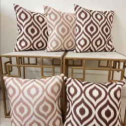 DIHIKA Brown & White 5 Pieces Abstract Jute Silk Square Pillow Covers-43