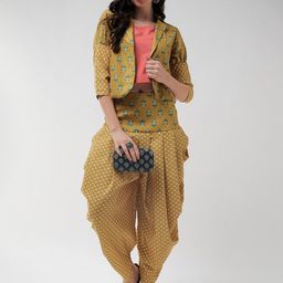 Pannkh Printed Leg 'O' Mutton Sleeves Jacket With Top & Dhoti Pant Co-Ords-picture-0