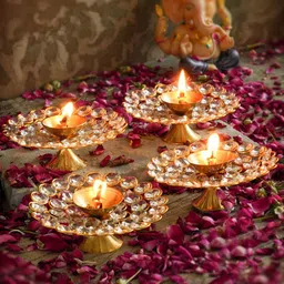 TIED RIBBONS Set Of 4 Crystals Studded Akhand Diyas-30