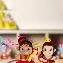 Panda's Box Set of 2 Non-Allergic Lord Ram & Hanuman Soft Toys With Mantra Reciting image 1