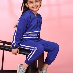 Ameeha Girls Striped Hooded Jacket With Joggers-image-32
