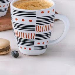Larah by BOROSIL Doodle White & Red Printed Opalware Matte Mugs 400 ml image 1