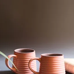 WEAVING HOMES Peach-Coloured & Grey Textured Ceramic Glossy Cups Set of Cups and Mugs-3