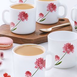 Larah by BOROSIL Pink & White 6 Pieces Floral Printed Opalware Matte Coffee Mugs 180 ml-18