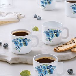 Larah by BOROSIL Blue & White 6 Pieces Floral Printed Opalware Matte Mugs 180ml-17