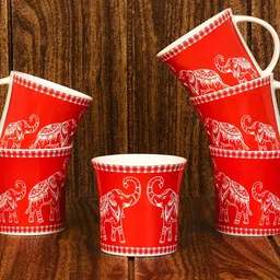 Femora Red & White 6 Pieces Printed Ceramic Glossy Mugs 160 ml-12