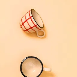 WEAVING HOMES Red & White Hand Painted Printed Ceramic Glossy Cups Set of Cups and Mugs-11