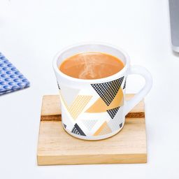 Larah by BOROSIL Yellow & White 6 Pcs Geometric Printed Opalware Matte Mugs - 210 ML Each-15