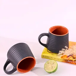WEAVING HOMES Black & Red Hand Painted Printed Ceramic Glossy Mugs Set of Cups and Mugs-3