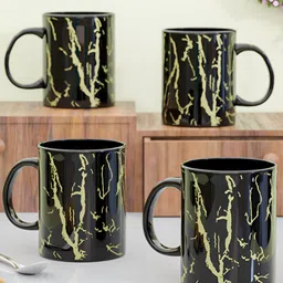 The Earth Store Black 4 Pcs Printed Microwave Safe Glossy Finish Ceramic Mug 370 ml Each-18