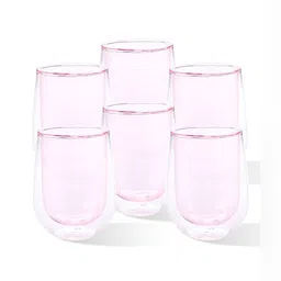 Gleevers Pink 6 Pieces Borosilicate Glass Transparent Mugs 190 ml Each-7