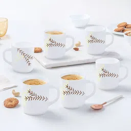 Larah by BOROSIL Brown & White 6 Pieces Floral Printed Opalware Matte Coffee Mugs 240 ml-image-72