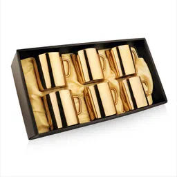FNS Gold-Toned 6 Pieces Stainless Steel Glossy Mugs 300 ml Each-5