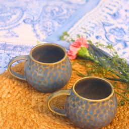 WEAVING HOMES Grey & Yellow Hand Painted Printed Ceramic Glossy Mugs Set of Cups and Mugs-48