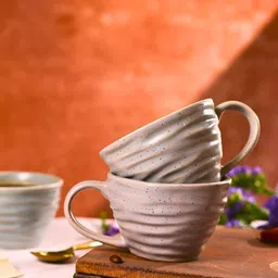 WEAVING HOMES Grey Hand Painted Printed Ceramic Glossy Mugs Set of Cups and Mugs-51