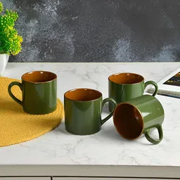 CLIO'S HERITAGE STORE Olive Green Solid Ceramic Glossy Cups Set of Cups and Mugs-16