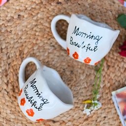 WEAVING HOMES White & Black Hand Painted Printed Ceramic Glossy Mugs Set of Cups and Mugs-58