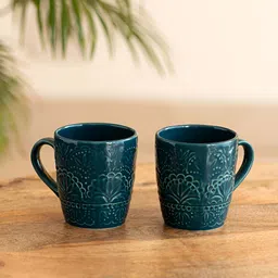 ExclusiveLane Set of 2 Teal Forest Hand Glazed Ceramic Glossy Tea & Coffee Mug 180 ml-image-39