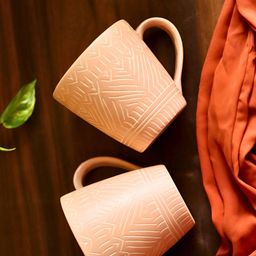 WEAVING HOMES Pink Hand Painted Solid Ceramic Glossy Mugs Set of Cups and Mugs-image-80