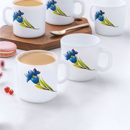 Larah by BOROSIL Blue & White 6 Pieces Floral Printed Opalware Matte Mugs 180ml-7