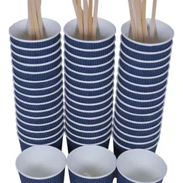 COMFY PACKAGE Blue & White 100 Pieces Textured Plastic Matte Cups 130ml-45