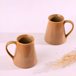 WEAVING HOMES Brown Hand Painted Solid Ceramic Glossy Mugs Set of Cups and Mugs-13
