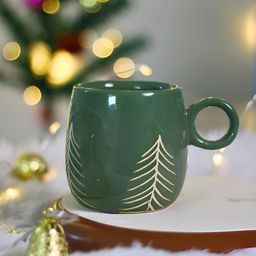 WEAVING HOMES Green Hand Painted Printed Ceramic Glossy Mugs Set of Cups and Mugs-15