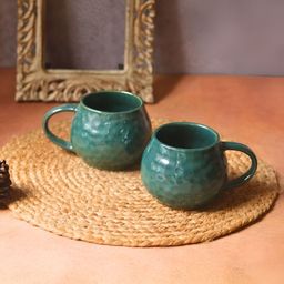 WEAVING HOMES Green Textured Ceramic Glossy Mugs Set of Cups and Mugs-34