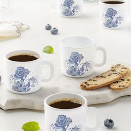 Larah by BOROSIL Blue & White 6 Pieces Floral Printed Opalware Matte Coffee Mugs 100 ml-51