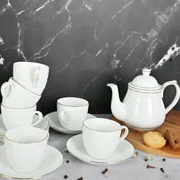 Femora White & Gold Toned 13 Pieces Ceramic Glossy Kettle Set-26