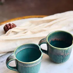 WEAVING HOMES Green & Yellow Hand Painted Printed Ceramic Glossy Mugs Set of Cups and Mugs-10