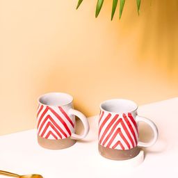 WEAVING HOMES Red & White Printed Ceramic Glossy Cups Set of Cups and Mugs-36