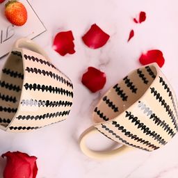 WEAVING HOMES White & Black Hand Painted Printed Ceramic Glossy Mugs Set of Cups and Mugs-35