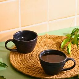 WEAVING HOMES Black Hand Painted Printed Ceramic Glossy Mugs Set of Cups and Mugs-32