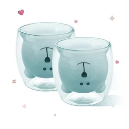 Gleevers Blue & Black 2Pcs Printed Borosilicate Glass Transparent Mugs  250 ml Each-12