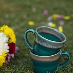 WEAVING HOMES Teal & Pink Printed Ceramic Glossy Cups Set of Cups and Mugs-15