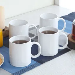 CDI Set of 4 White Solid Ceramic Glossy Cups and Mugs with Tray-41