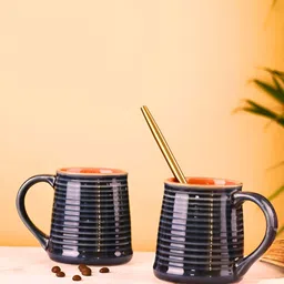 WEAVING HOMES Black Hand Painted Solid Ceramic Glossy Mugs Set of Cups and Mugs-17