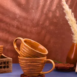 WEAVING HOMES Mustard Hand Painted Textured Ceramic Glossy Mugs Set of Cups and Mugs-19