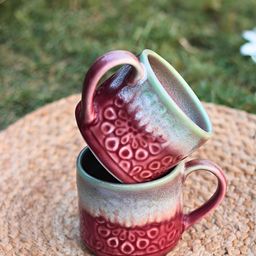 WEAVING HOMES Red & White Hand Painted Printed Ceramic Glossy Mugs Set of Cups and Mugs-9