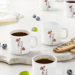 Larah by BOROSIL Red & White 6-Pieces Floral Printed Opalware Matte Mugs 100 ml-16