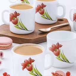 Larah by BOROSIL Red & White 6 Pieces Floral Printed Opalware Matte Coffee Mugs 180 ml-13