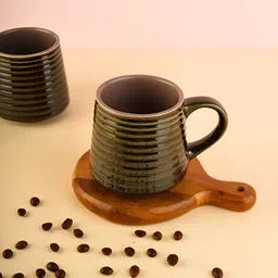 WEAVING HOMES Black Hand Painted Textured Ceramic Glossy Mugs Set of Cups and Mugs-47