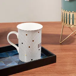 Living scapes by Pantaloons White & Golden Geometric Print Bone China Glossy Mugs- 300 ML-8