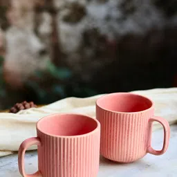 WEAVING HOMES Pink Hand Painted Solid Ceramic Matte Mugs Set of Cups and Mugs-picture-20