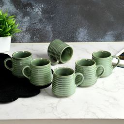 CLIO'S HERITAGE STORE Green Textured Ceramic Glossy Cups Set of Cups and Mugs-24