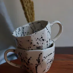 WEAVING HOMES White & Black Hand Painted Printed Ceramic Glossy Mugs Set of Cups and Mugs-image-76