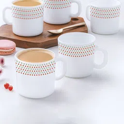 Larah by BOROSIL White & Red 6-Pieces Printed Opalware Matte Mugs 180 ml-7