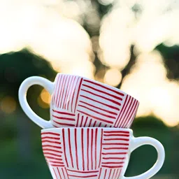 WEAVING HOMES Red & White Hand Painted Printed Ceramic Glossy Mugs Set of Cups and Mugs-8