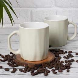 Homesake Grey & White 2 Pieces Textured Ceramic Glossy Mugs - 260 ml Each-42